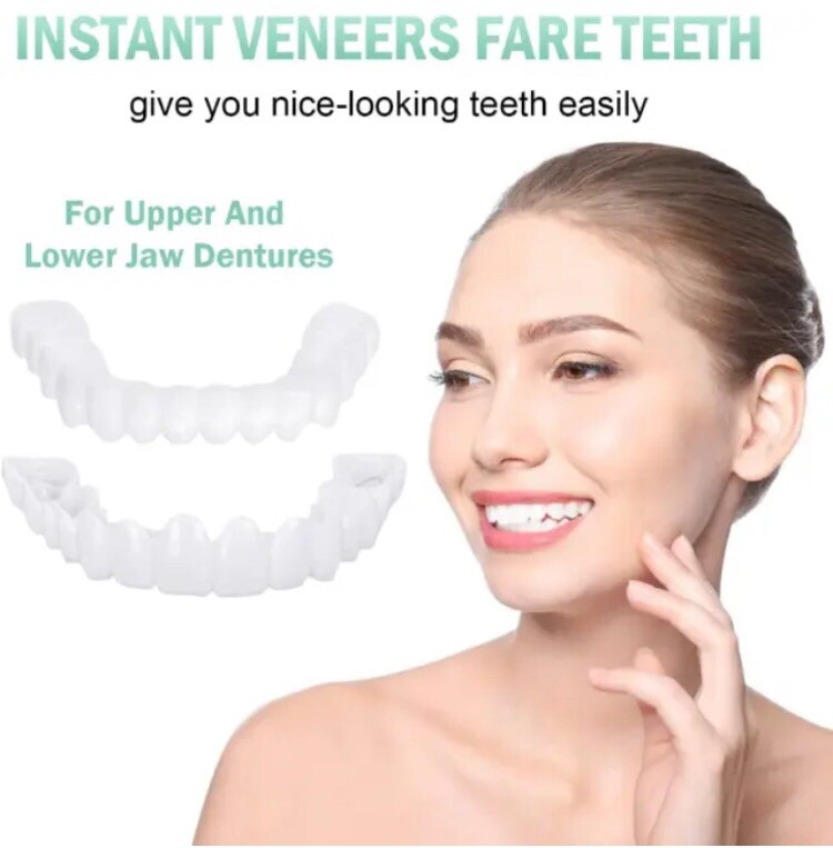 SnapOn Upper Lower False Teeth Dental Veneers Dentures Fake Tooth Cover Set USA