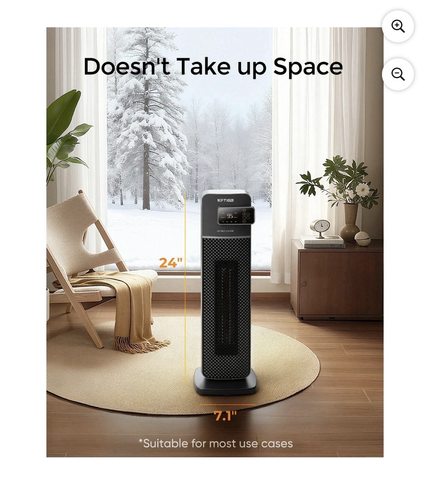 Space Heater 24” 1500W Oscillating Electric Tower With Remote Control