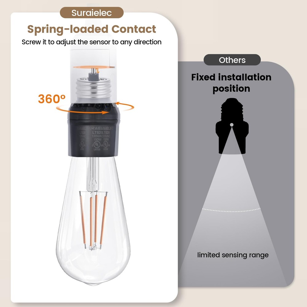 Suraielec Light Sensor Socket, Automatic Dusk to Dawn with 360° Rotation, E26