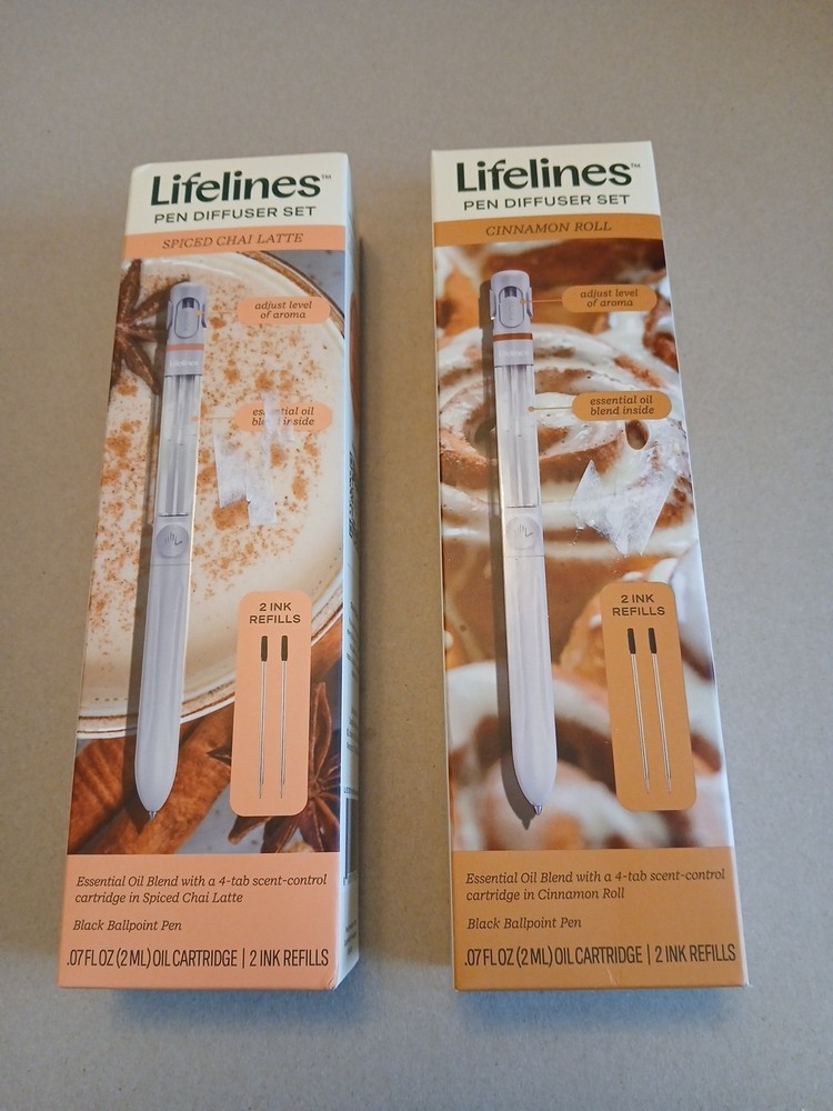 2 Lifelines Pen Diffusers with Essential Oil Blend - Cinnamon Roll And