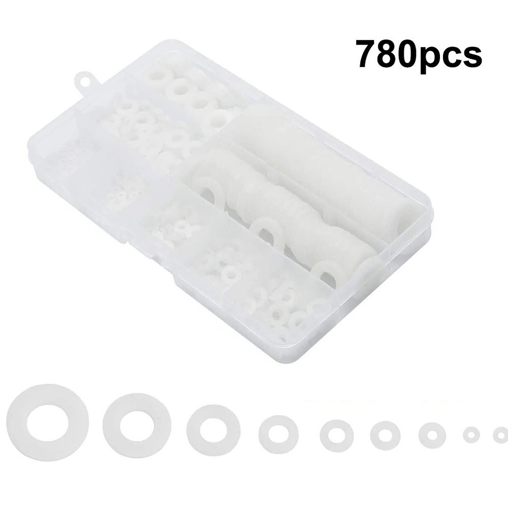 White Nylon Washers 780pcs Assortment Set with 9 Sizes for Various Uses