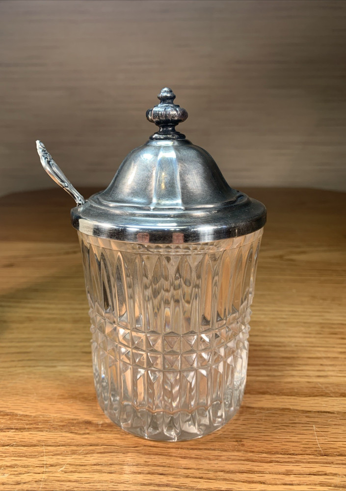 Vintage International Silver Plated Jelly Jar with silverplated lid and Spoon