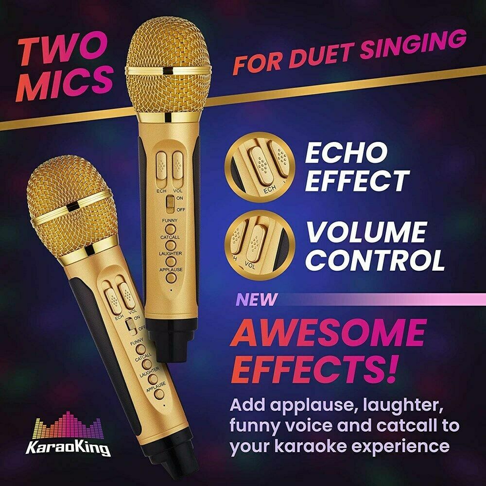 KaraoKing Karaoke Machine 2 Wireless Karaoke Microphone Bluetooth Compatible