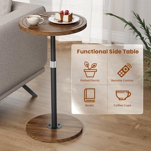 Round Side Table, Adjustable-Height Small Drink Walnut Adjustable-Height 1-Pack