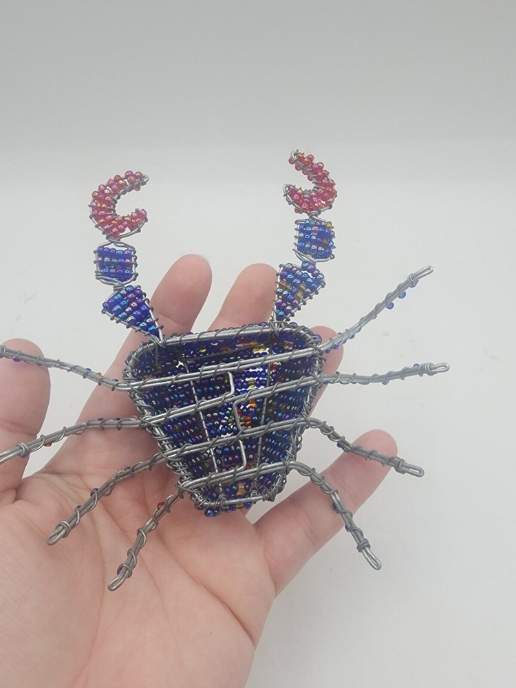 Handmade Wire and Beaded crab Figurine Decor