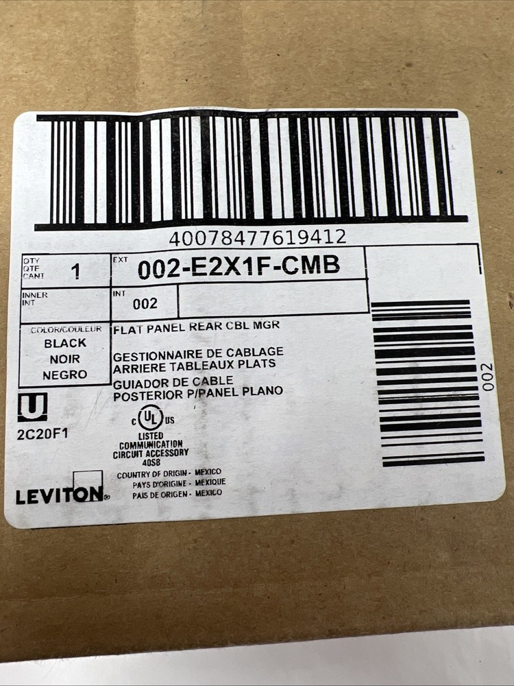 Leviton 002-E2X1F-CMB Flat Panel Rear Cable Manager, Black, 40078477619412