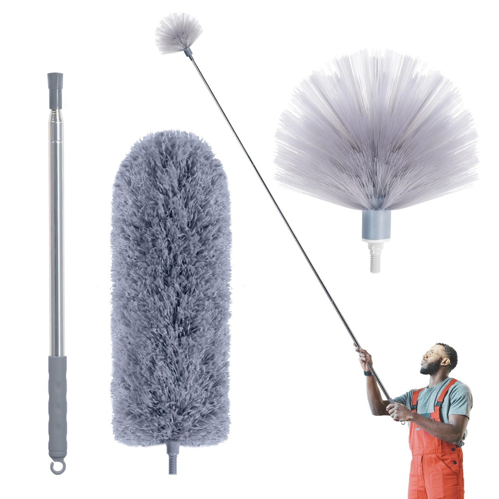 Cobweb Duster with Extension Pole & Microfiber Brush - Ceiling Cleaning Kit 100"