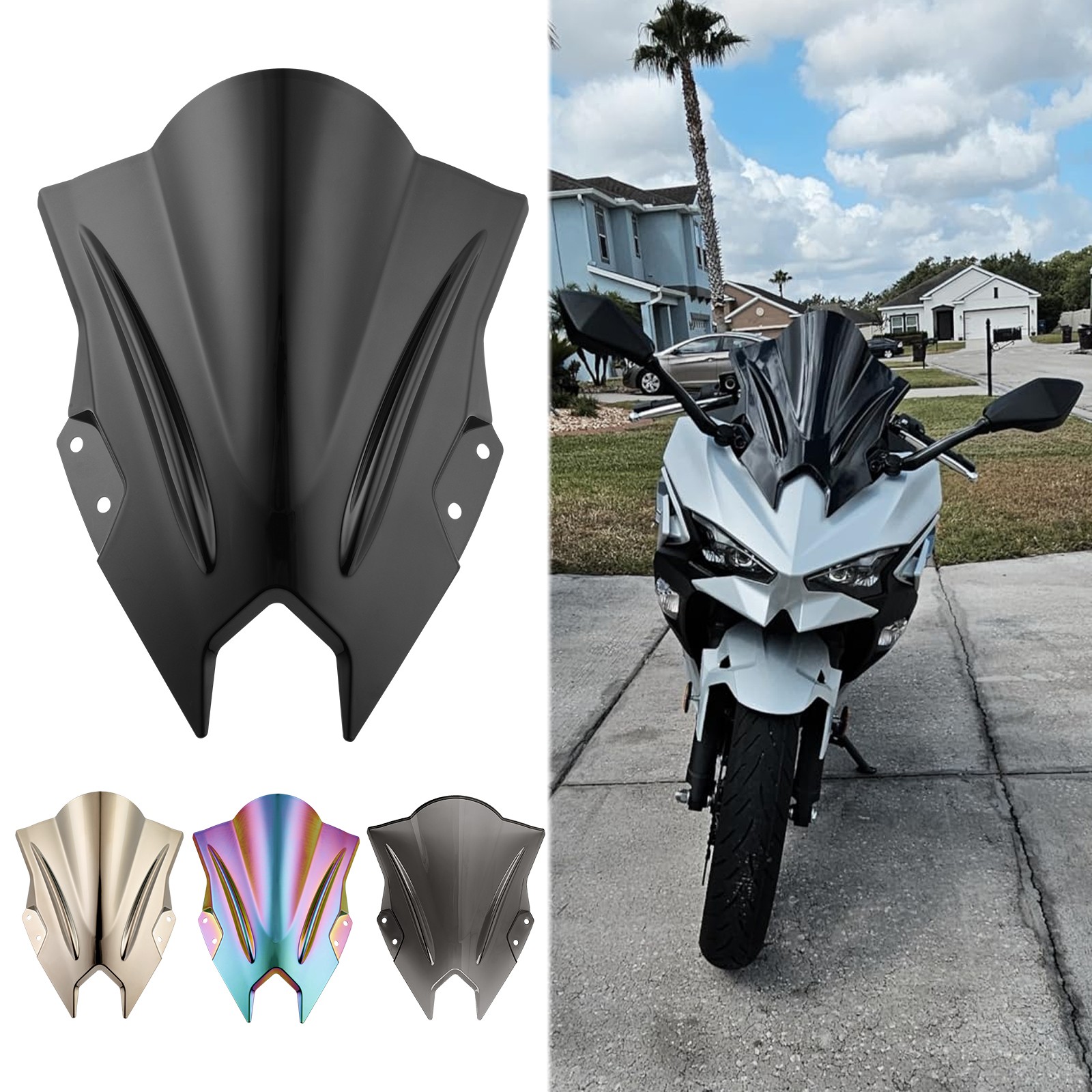 15'' Motorcycle Windshield Windscreen For Kawasaki Ninja 500 SE 2024 2025 2026