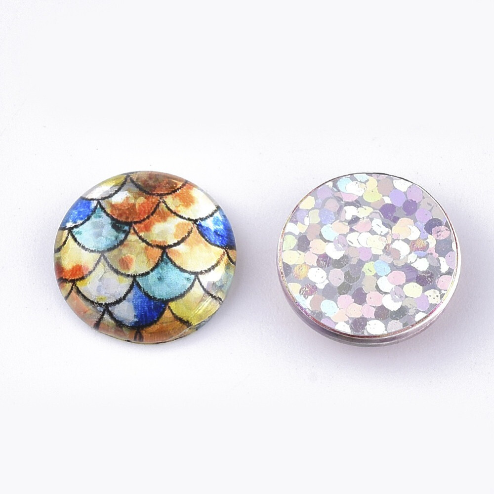 70pcs Flatback Glass Cabochons for Projects Dome/Half Round with Fish Scale