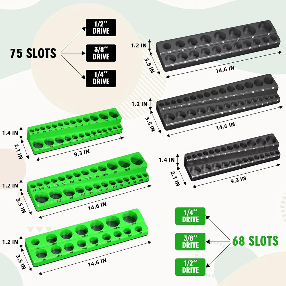 Magnetic Socket Organizer Holder Set for Tool Box Drawer, Toolbox Organization I