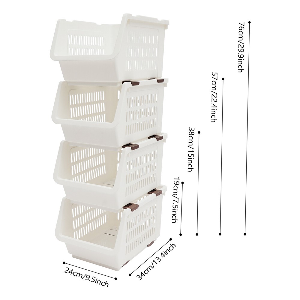 4 Pack Stacking Storage Baskets, Multifunctional PP Organizer Bins Space-Saving