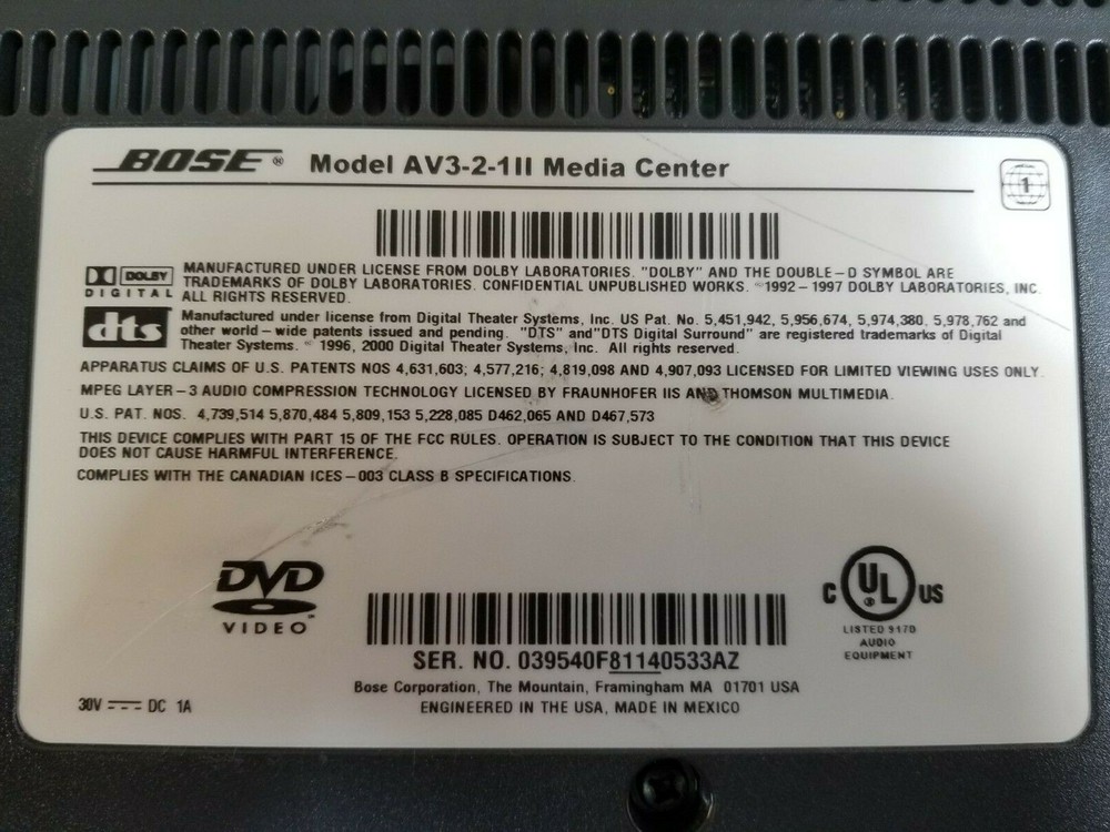 BOSE AV3-2-1II Media Center Head Unit UNTESTED