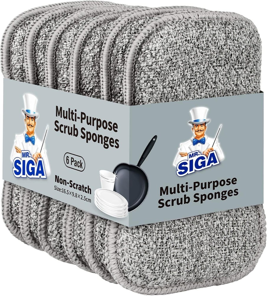 Eco-Friendly 6 Pack Dual-Sided Sponges - Non-Scratch for All Kitchen Surfaces