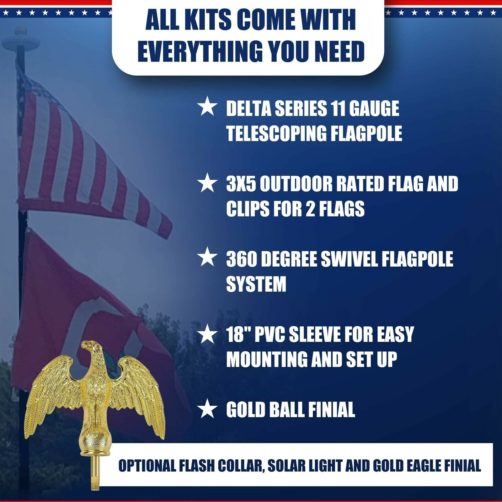 BUNDLE 20' or 25' Delta TELESCOPING (Pole, Light & Flash Collar)