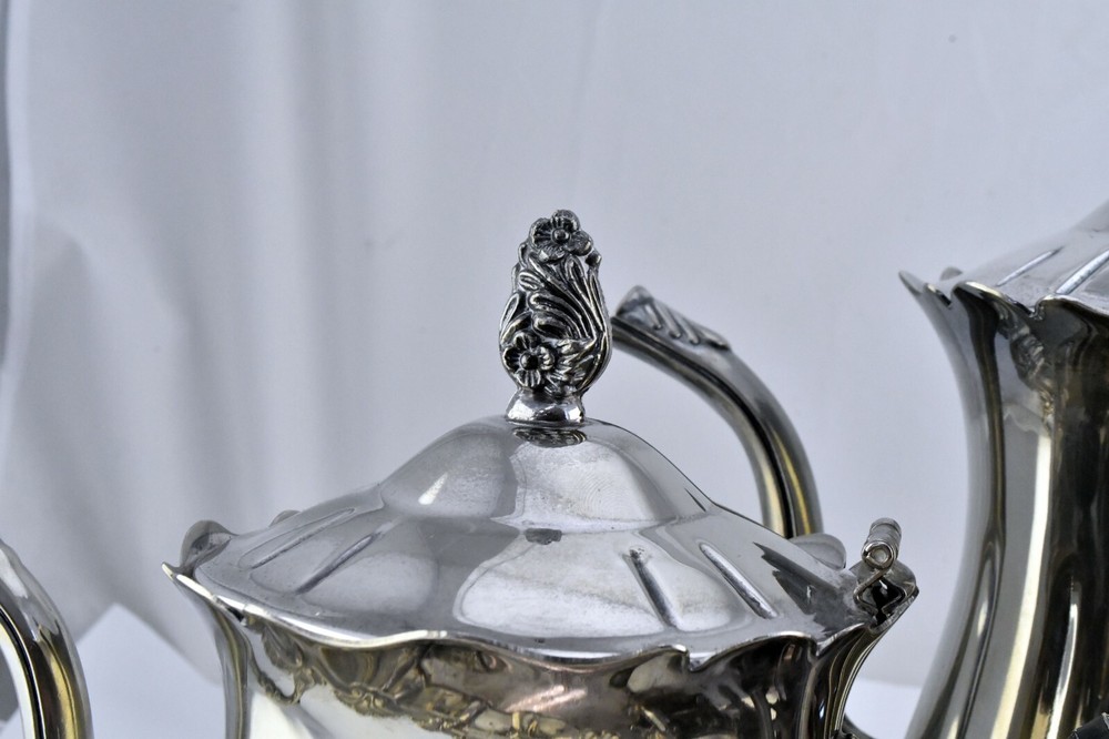 Silver Plate Complete 6pc. Floral Coffee and Tea Set