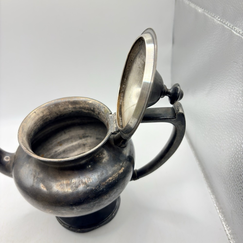 Vintage Silver Plate Footed Teapot Art Deco Style Pedestal Base Angular Handle