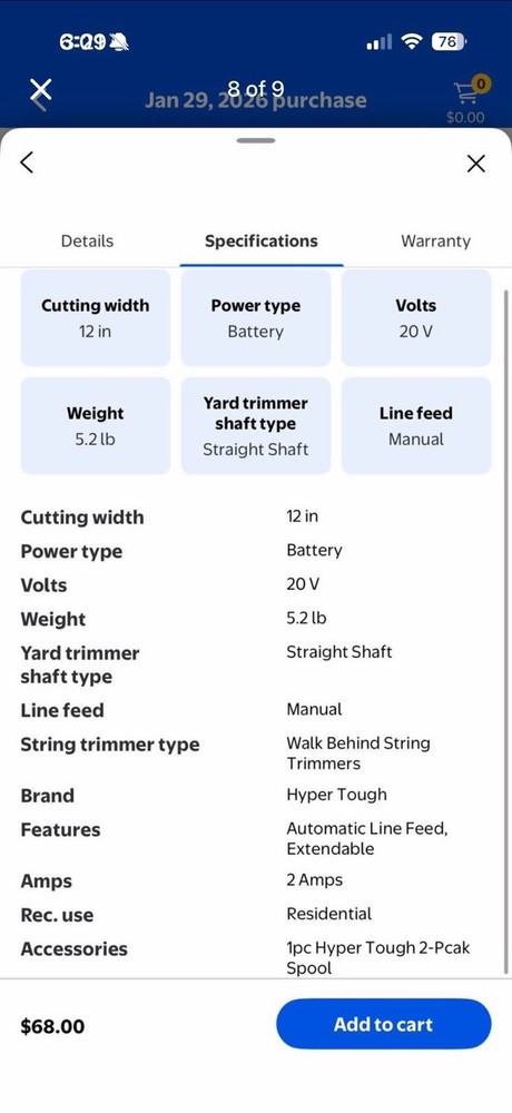 Hyper Tough 20v Max Cordless 12” String Trimmer