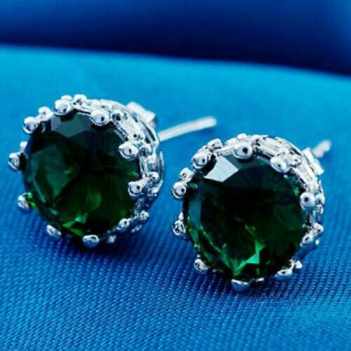 4Ct Lab Created Green Emerald Push Back Stud Earring 18K White Gold Over