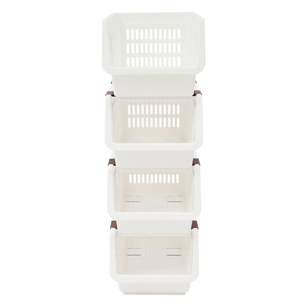 4 Pack Stacking Storage Baskets, Multifunctional PP Organizer Bins Space-Saving