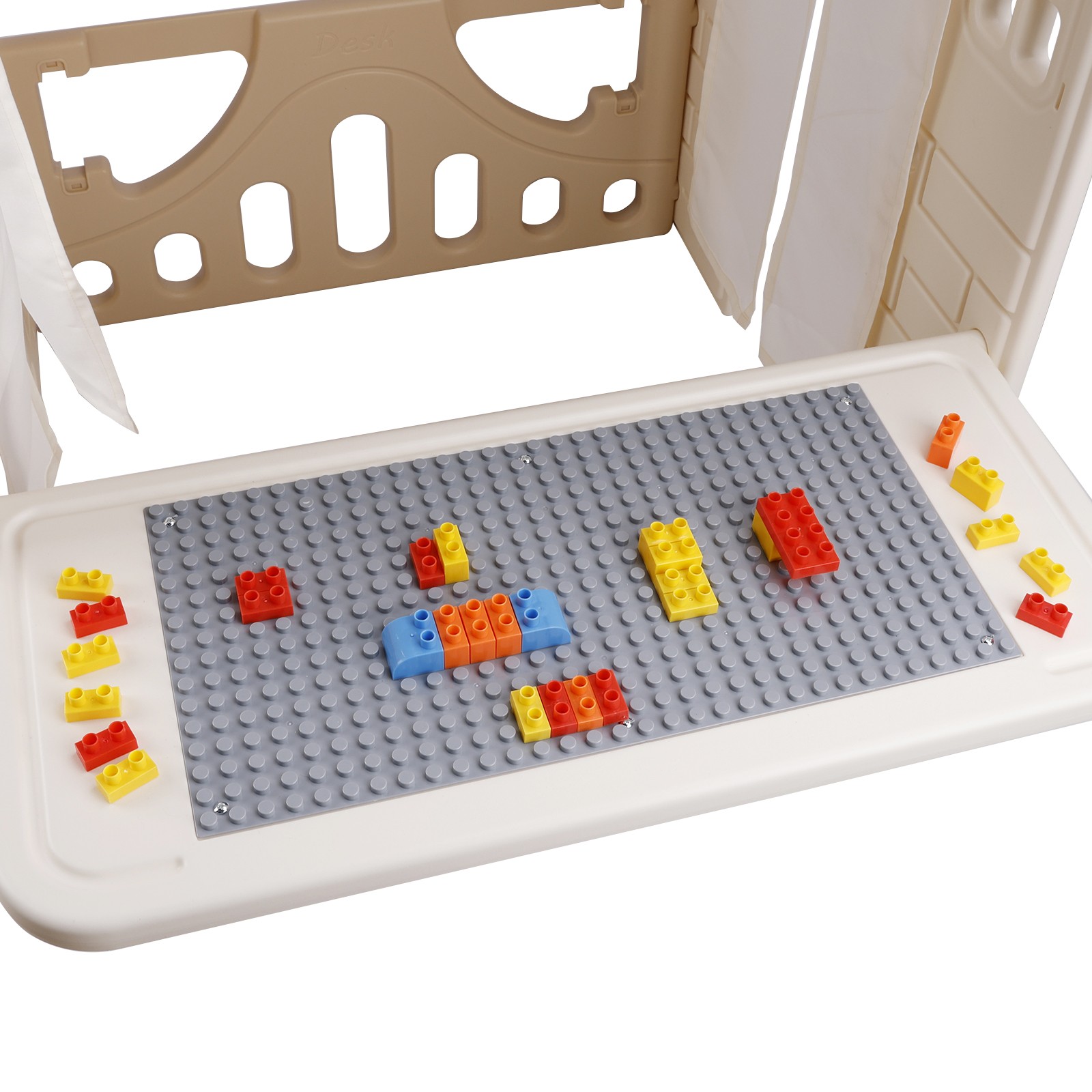 Kid Plastic Outdoor Playhouse With Light Strip And Building Blocks Toddler Toy-