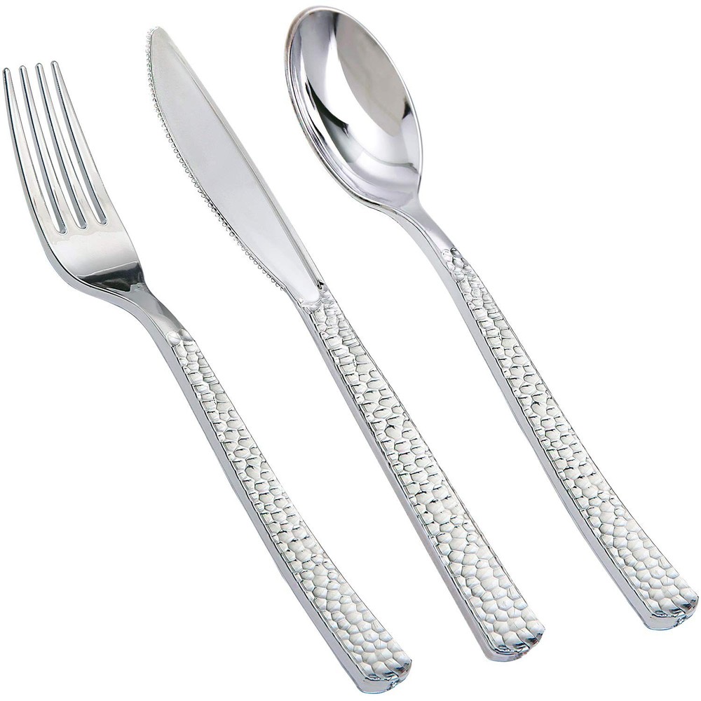 180 pieces Silver Plastic Silverware, Disposable Plastic Silverware Heavy Dut...