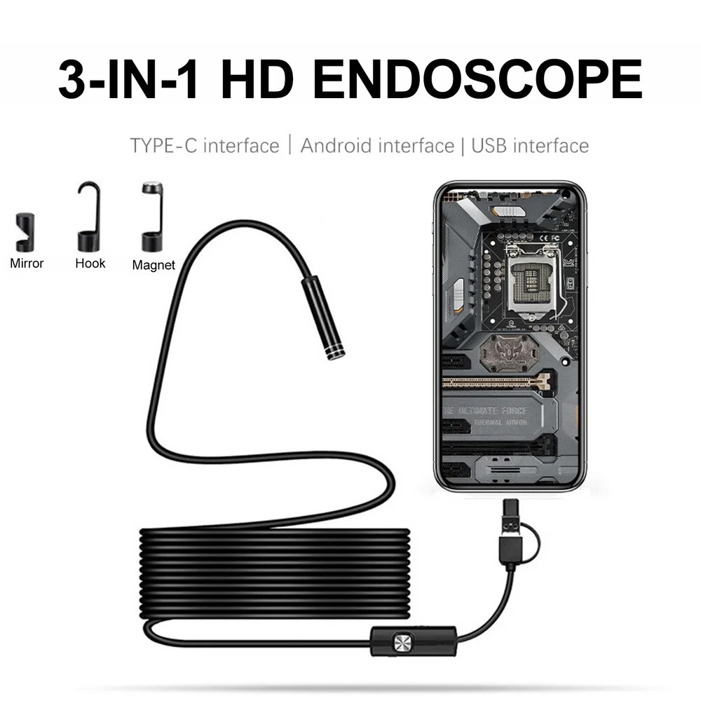 3in1 Megapixels HD USB C Endoscope Type-C Borescope Inspection Camera ForAndroid