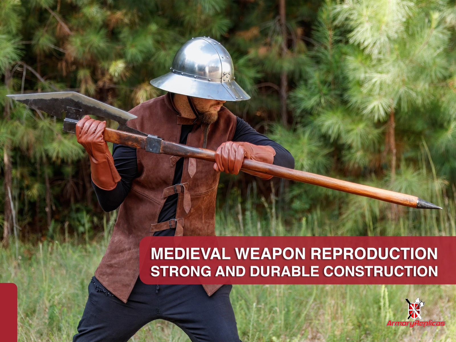 63" Medieval Battle Axe Polearm Forged Steel Full Size Weapon Viking Display