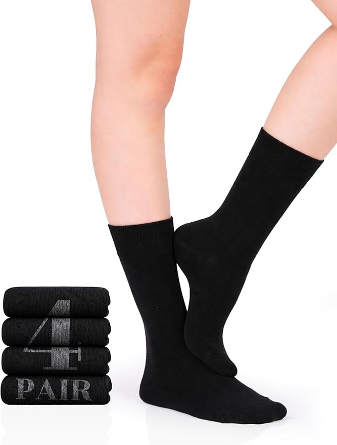 Women Cotton Crew Socks, Plain Color, Regular Soft Casual, 4 Pairs by Hugh Ugoli