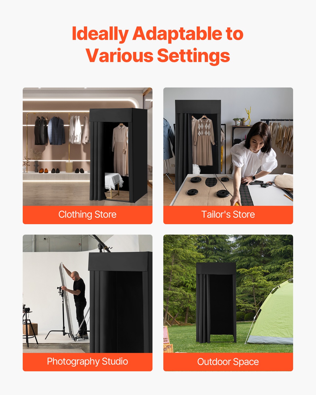 Fitting Room Portable Dressing Room 39 x 39 x 78 in Privacy Space (Black)