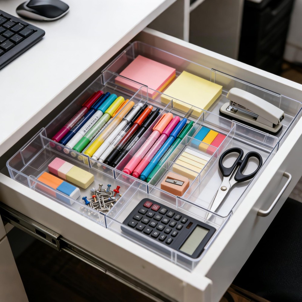 Expandable Desk Drawer Organizer, Expandable Storage Tray with Adjustable Com...