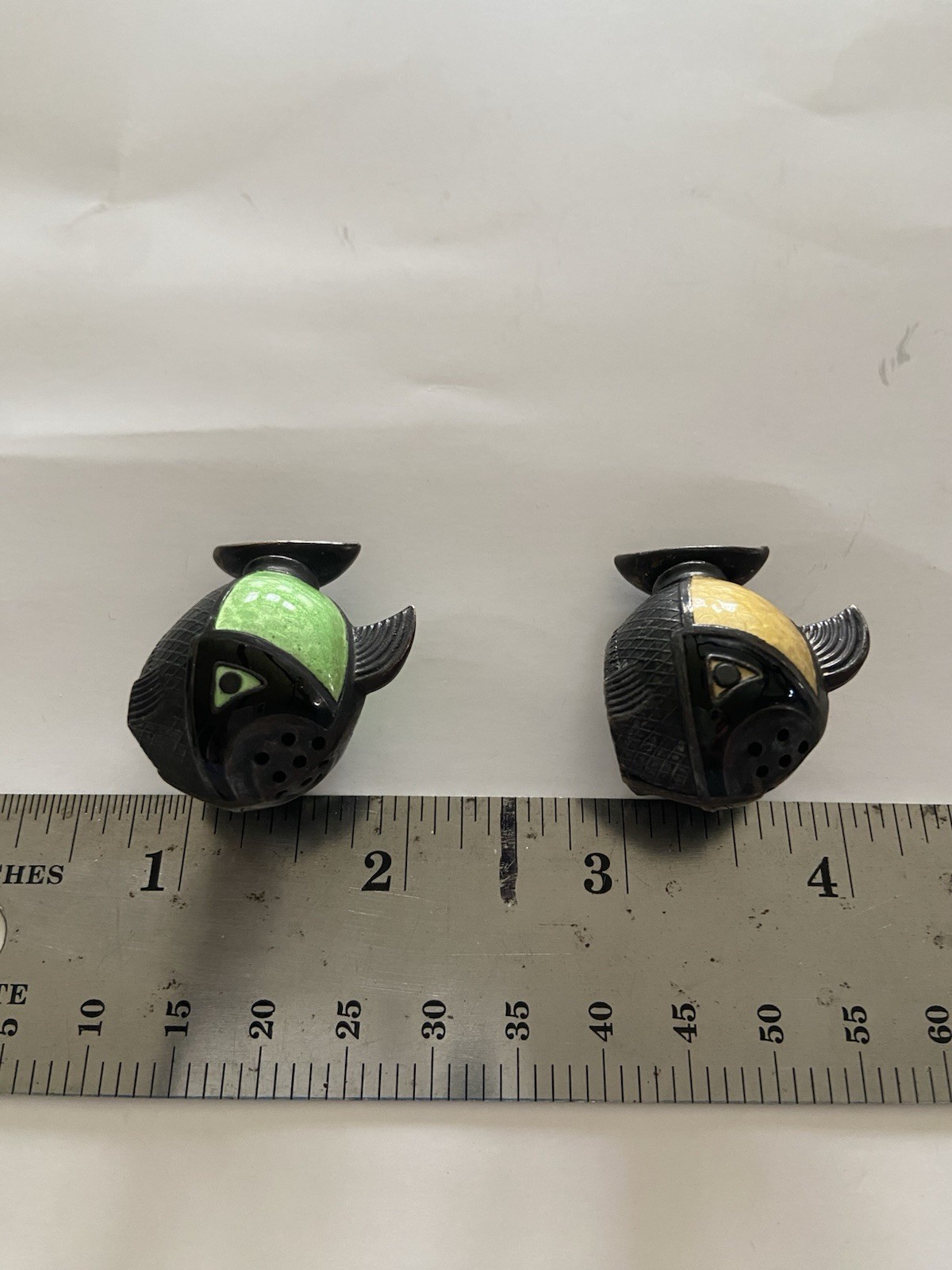 Sterling Silver Guilloche Enameled Norwegian Fish Salt And Pepper Antique 925.