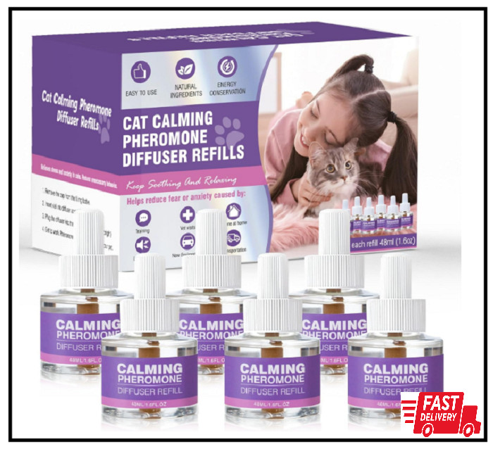 6 Pack Cat Calming Diffuser Refill Set with Pheromones 48ml Each 180 Days