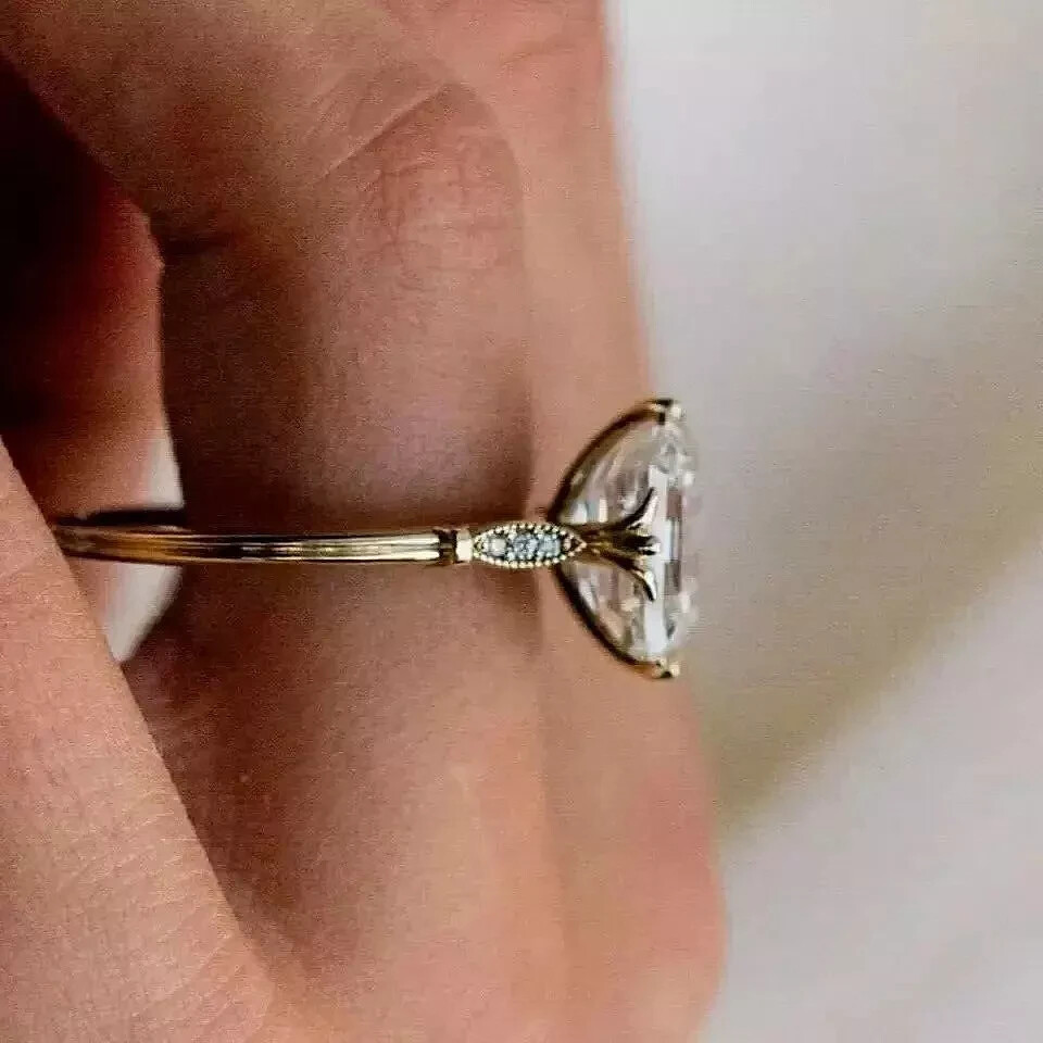 Art Deco Style 3.5Ct Asscher Cut Lab Created Diamond Engagement 14K Gold FN Ring