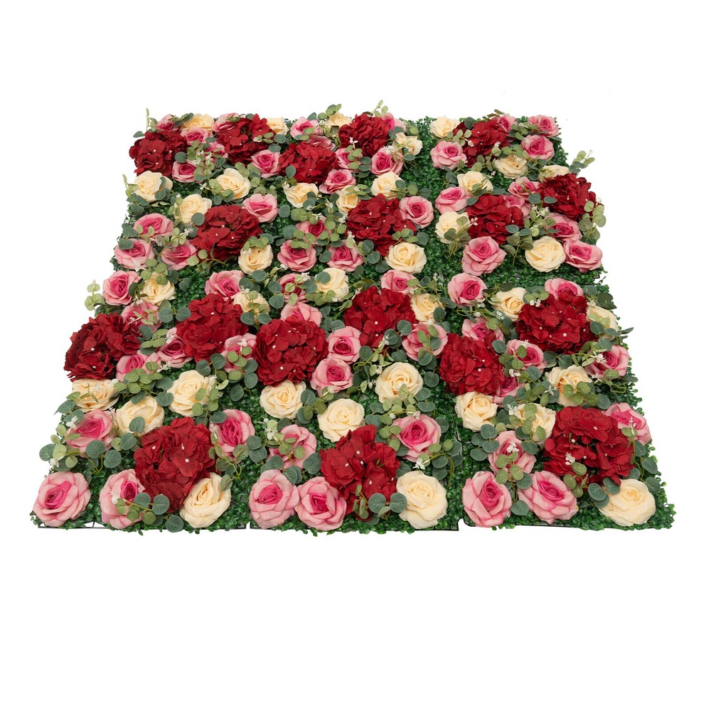 6Pcs Artificial Flower Wall Panel Backdrop Wedding Rose Hydrangea Flower Decor