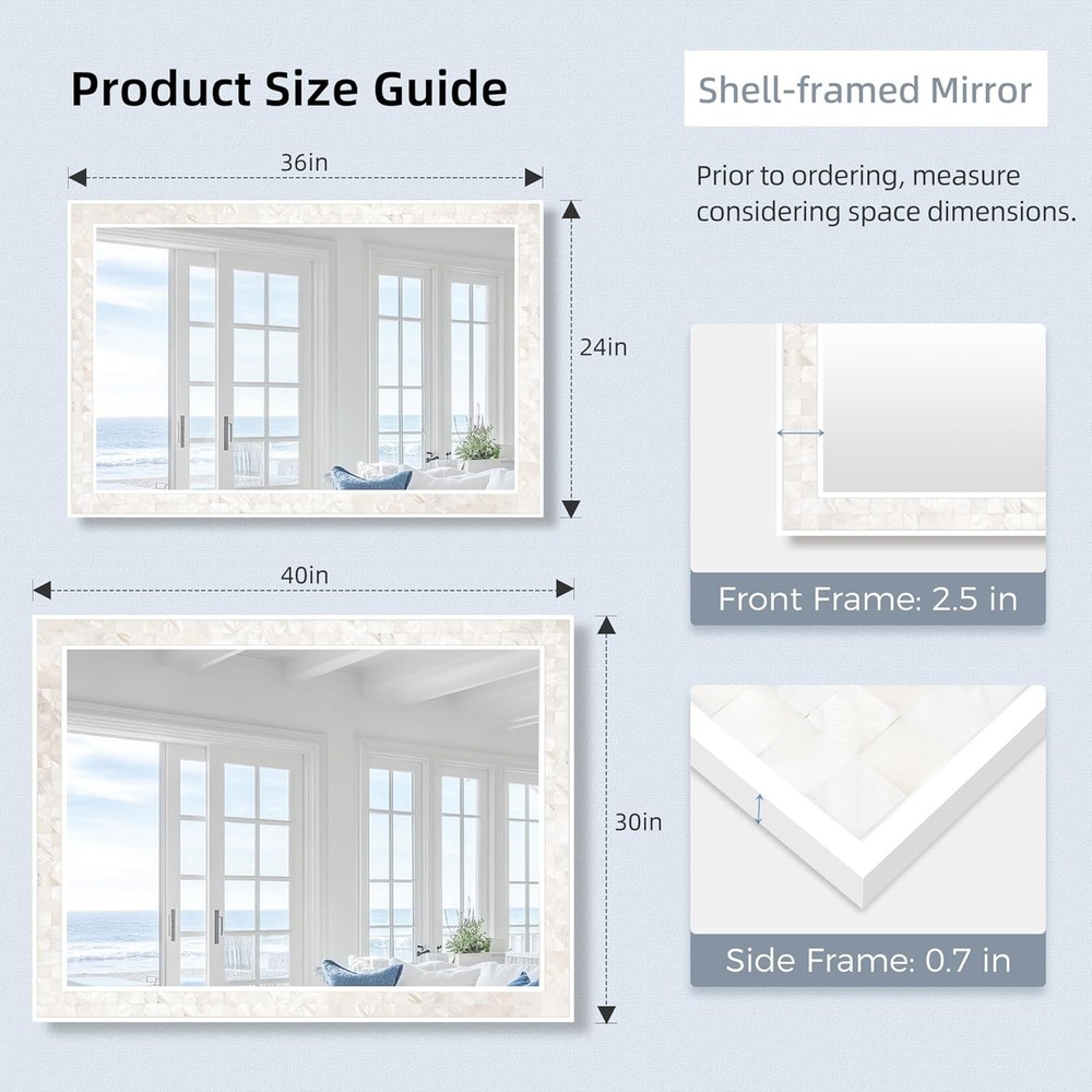 Tanmicoshomy White Shell Framed Rectangular Wall Mirror
