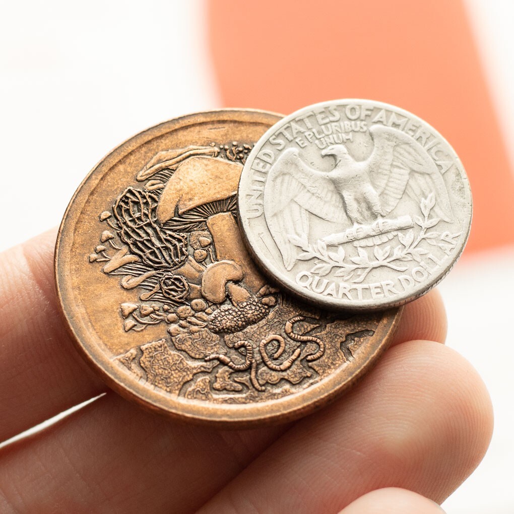 Fungible Token Decision Maker Coin in Solid Copper - Mushroom Coin