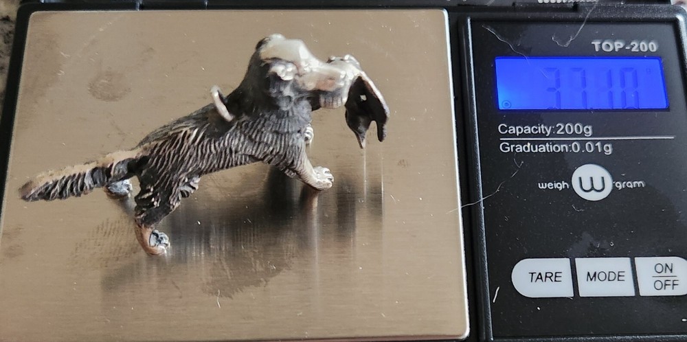 RARE KIRK & SON Solid Cast Sterling Silver Miniature Retriever with Duck & Bale