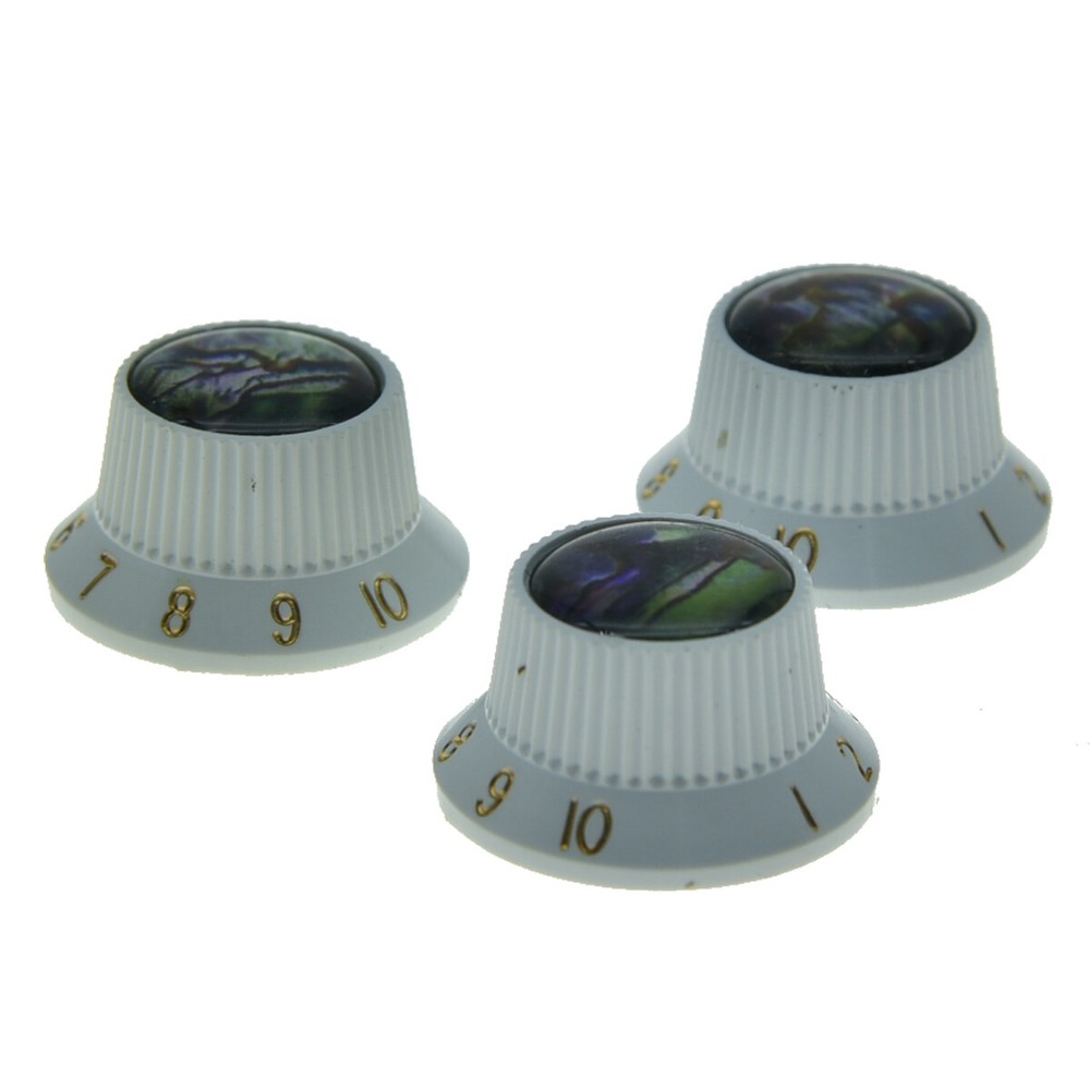 3pcs Plastic Push On Fit Abalone Top ST Guitar Knobs Bass Knobs White for Strat