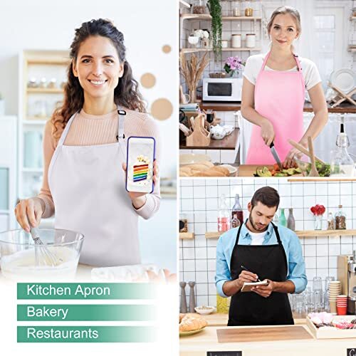 2 Pack 3 Pockets Adjustable Bib Apron Chef Kitchen Cooking Polyester White