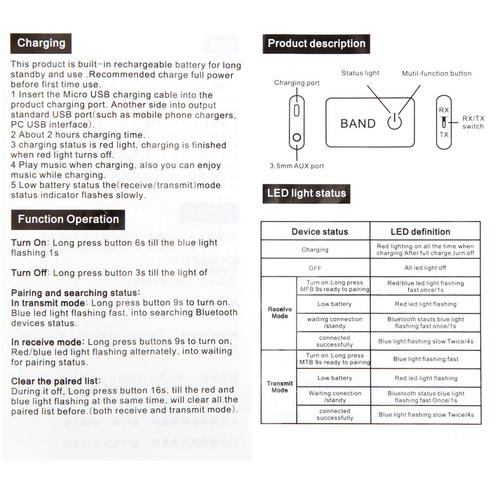 5.0 Bluetooth Transmitter Receiver Wireless 2 in 1 Audio 3.5mm Jack Aux Adapter