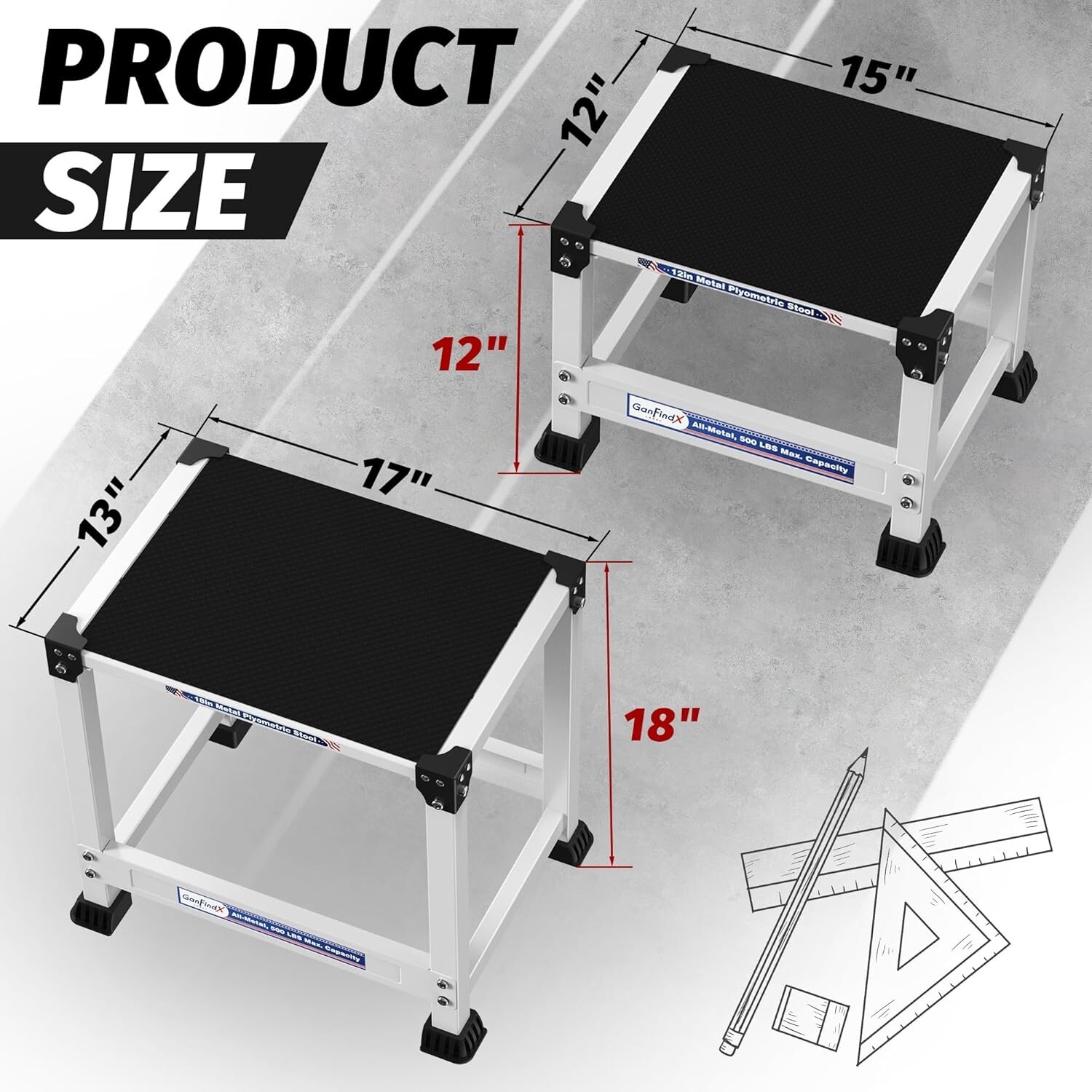 GanFindX Steel Plyo Box 12/18 Inch Surface Metal Plyometric Jumping Box - White