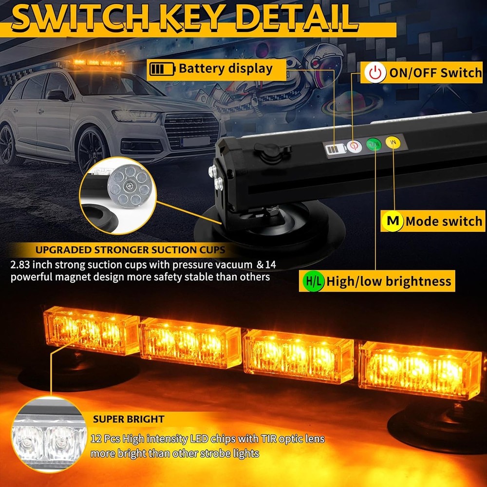 Rechargeable Emergency Strobe Light,12 LED Rooftop Emergency Hazard Strobe