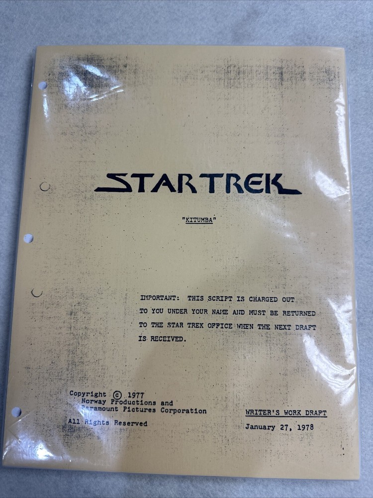 Star Trek “Kitumba” Script 1978 Writer’s Work Draft In Protective Sleeve