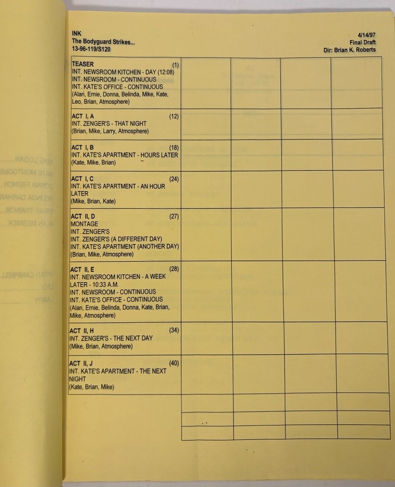 TED DANSON INK TV SCRIPT 1997 ANNOTATED “Bodyguard Strikes Back” Harry Hamlin