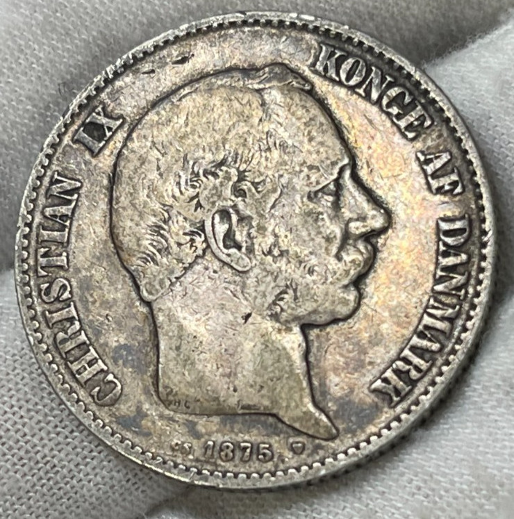 1875 Denmark 2 Kroner Silver Coin High Value