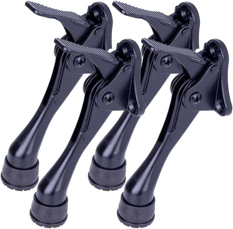 Adjustable Kickdown Door Stopper 4" Black 4-Pack
