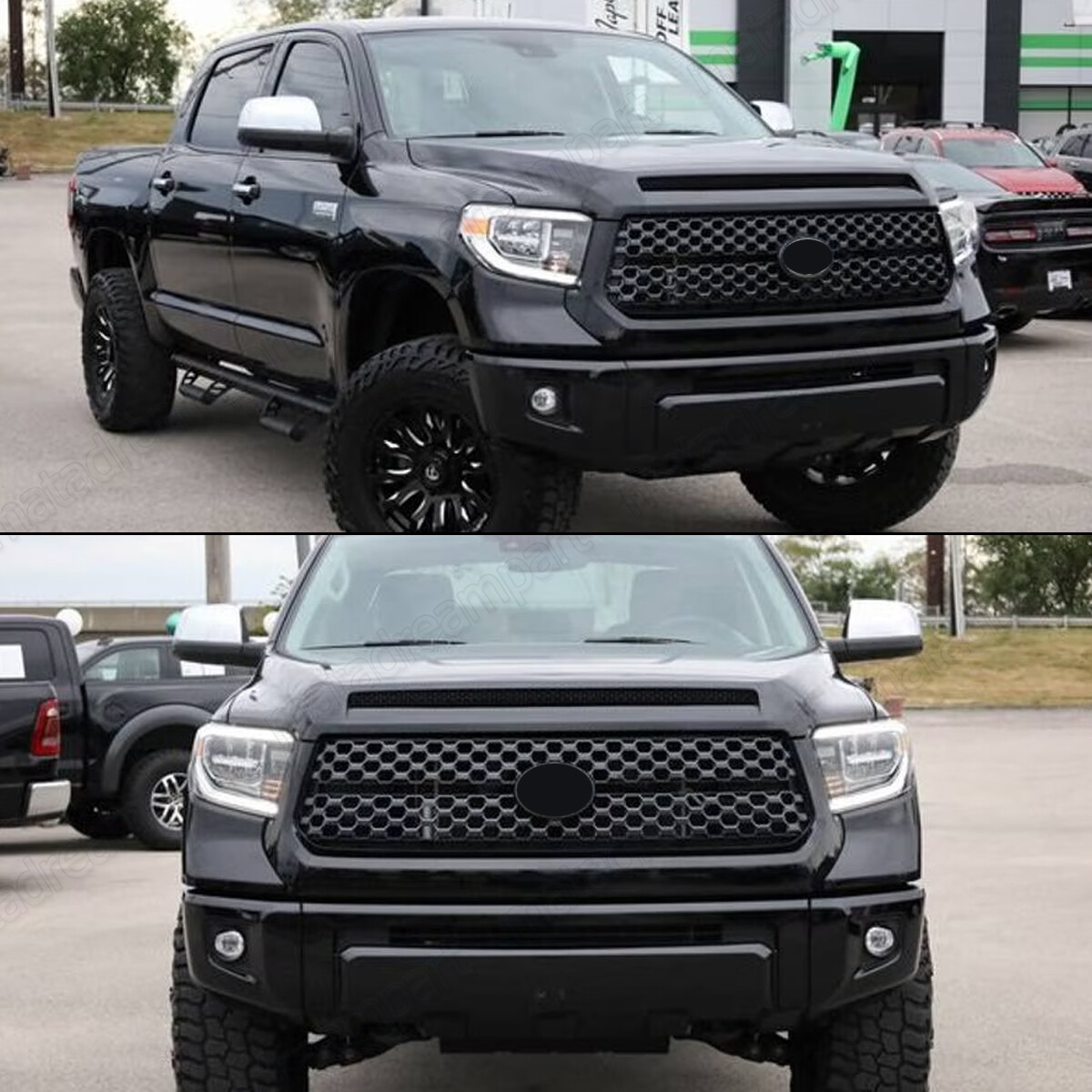 For 2014-2021 Toyota Tundra Matte Black Front Grille & Hood Bulge Molding Set