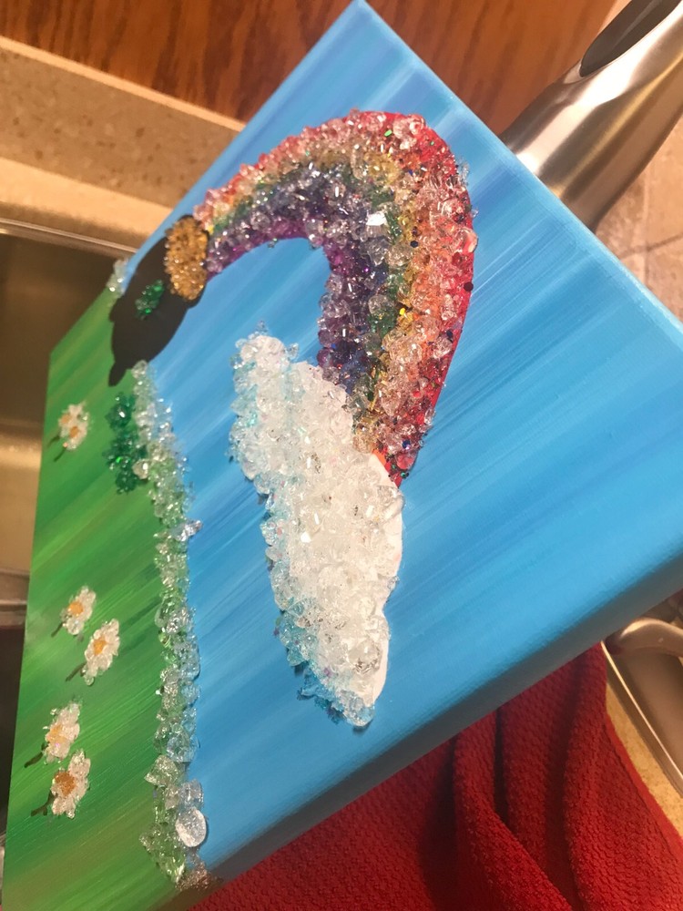 ~Rainbow~ 🌈Glitter, Crushed/Broken Glass, Canvas Painting, Wall Art!🍀