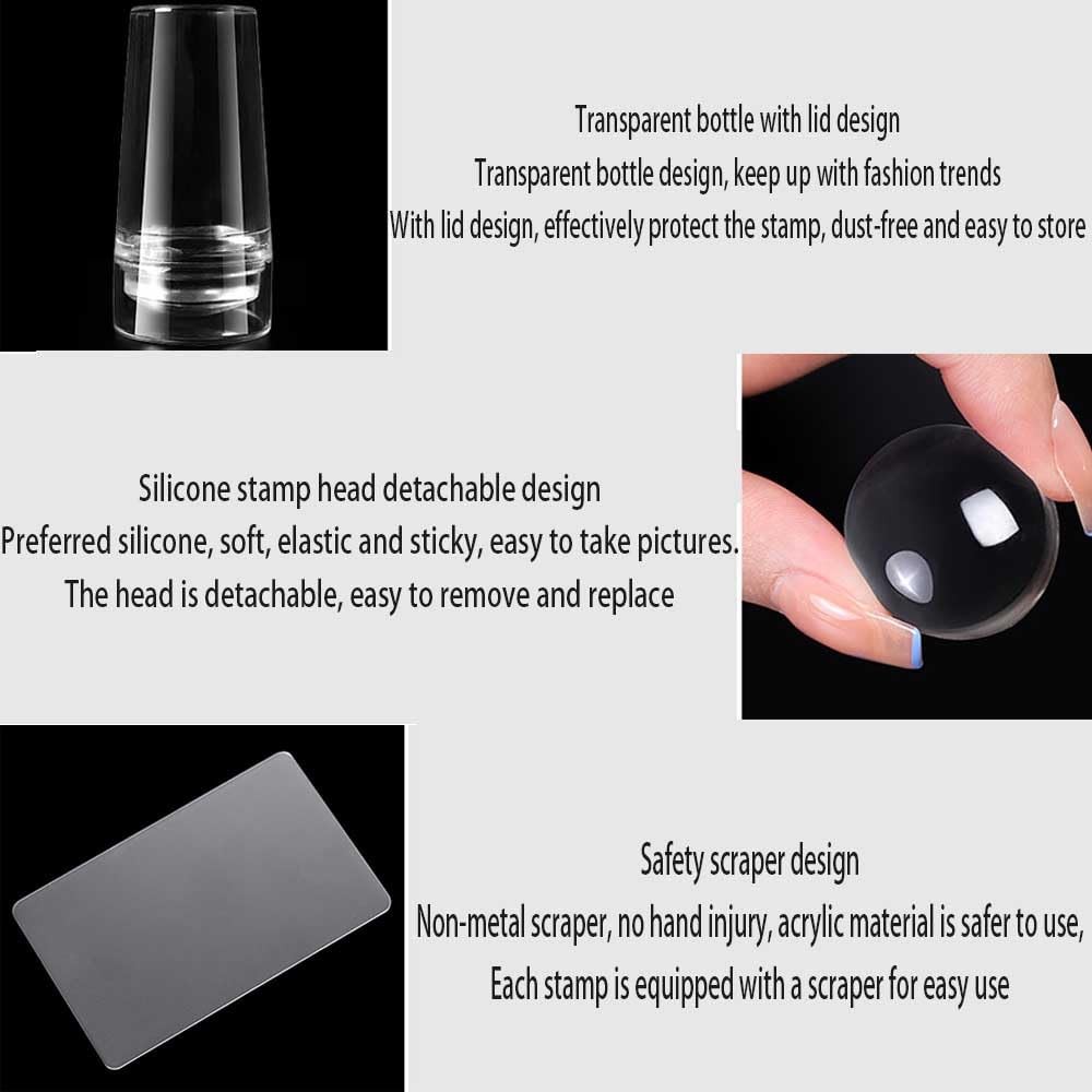 Silicone Head Nail Stamp Set with Scraper French Nail Art Template DIY Tool Lot