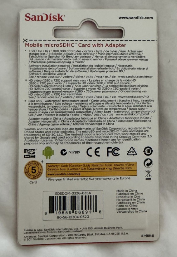 SanDisk 32GB microSDHC Memory Card, Class 4 with SD Adapter